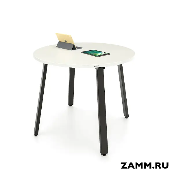 Круглый стол на независимых угловых опорах 60х30 Белый Премиум/Черный
