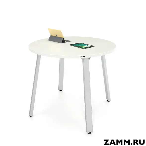 Круглый стол на независимых угловых опорах 60х30 Белый Премиум/Металлик